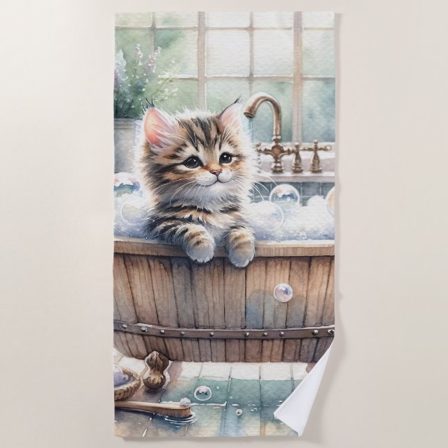 Niedliche Bubbly Kitt Bath Time Strandtuch (Vorderseite)