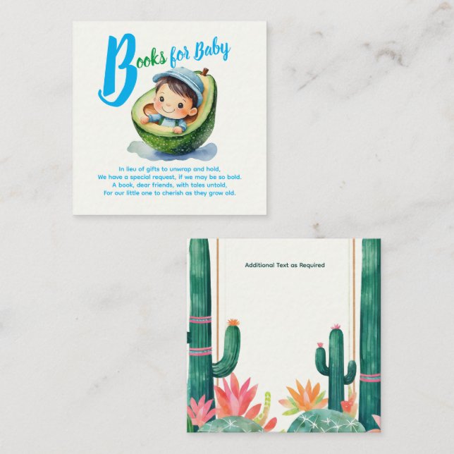Niedliche Bücher für Baby Boy Shower Fiesta Avocad Begleitkarte (Vorne/Hinten)