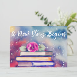 Niedliche Bücher und rosa Blume Wasserfarben Kinde Einladung