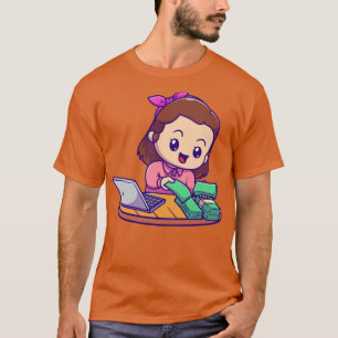 Niedliche Buchhalterin mit Laptop und Geldwagen T-Shirt