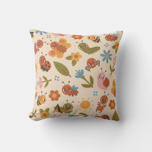 Niedliche Bugs Pattern Woodland Insekten für Kinde Kissen