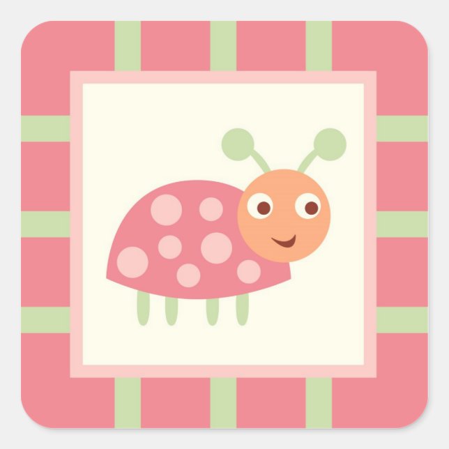 Niedliche Bugs Pink Ladybug Quadratischer Aufkleber (Vorderseite)