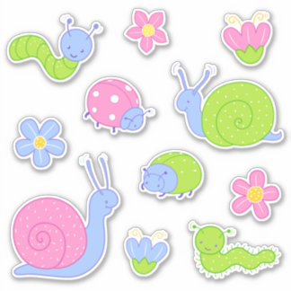Niedliche Bugs, Schnecken und Blume Aufkleber