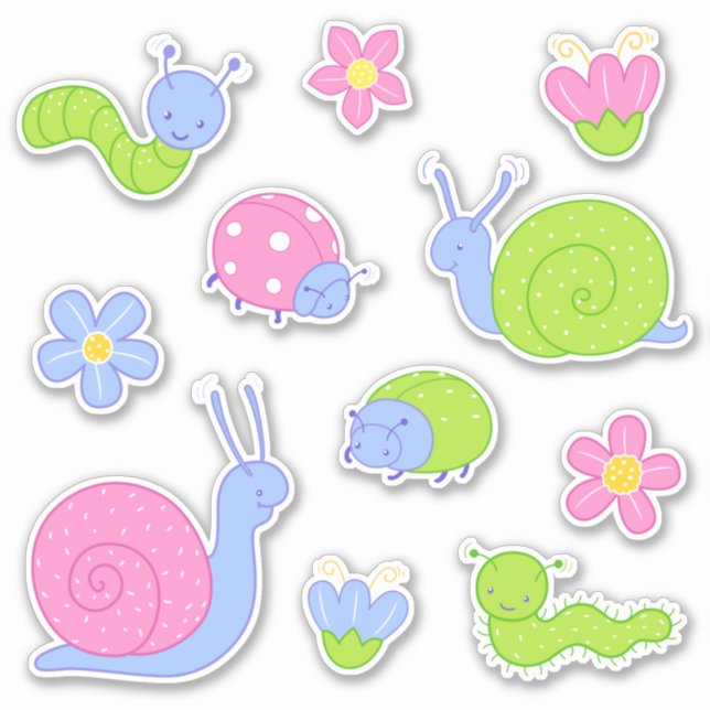 Niedliche Bugs, Schnecken und Blume Aufkleber (Vorderseite)