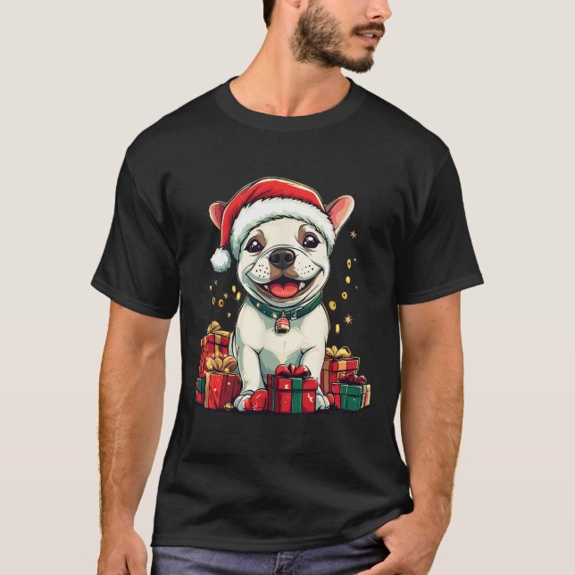 Niedliche Bull Terrier Weihnachtsmannmütze Weihnac T-Shirt (Vorderseite)