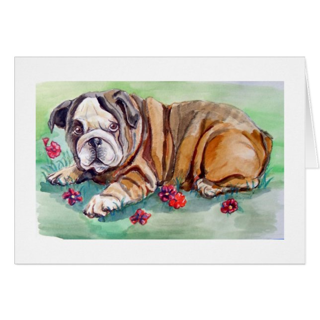 Niedliche Bulldog-Puppy-Malerkarte (Vorderseite (Horizontal))