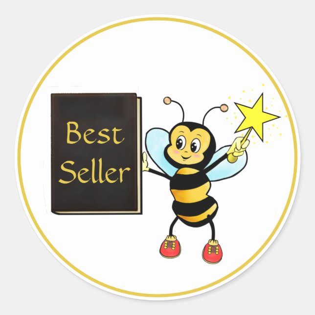 Niedliche Bumble Bee & Best Seller Book Classic Ro Runder Aufkleber (Vorderseite)