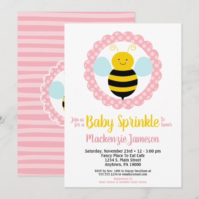 Niedliche Bumble Bee Girls Baby Sprinkle Einladung (Vorne/Hinten)