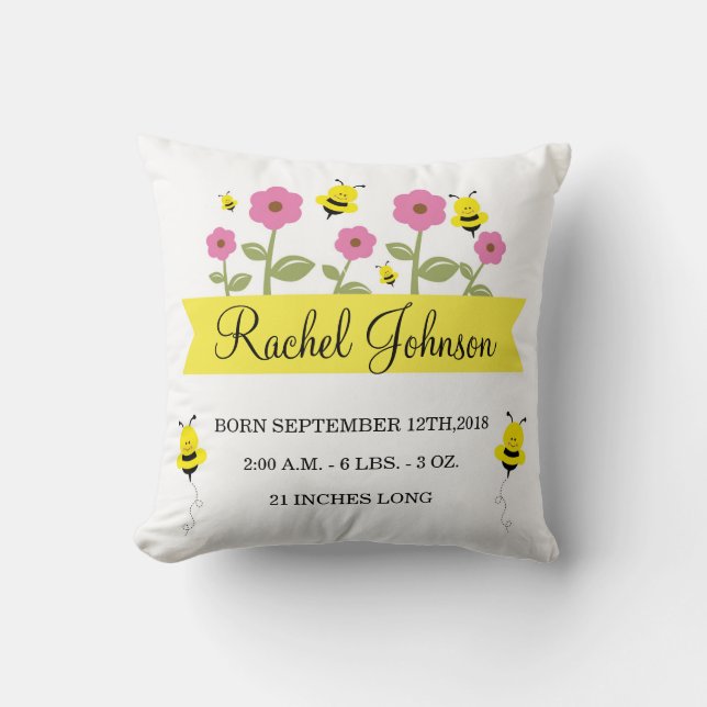 Niedliche Bummel Bee Baby Geburtshaus Ankündigung  Kissen (Vorderseite)