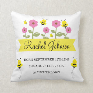 Niedliche Bummel Bee Baby Geburtshaus Ankündigung Kissen