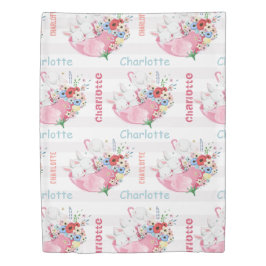 Niedliche Bunnies auf rosa Blumenmuster Name
