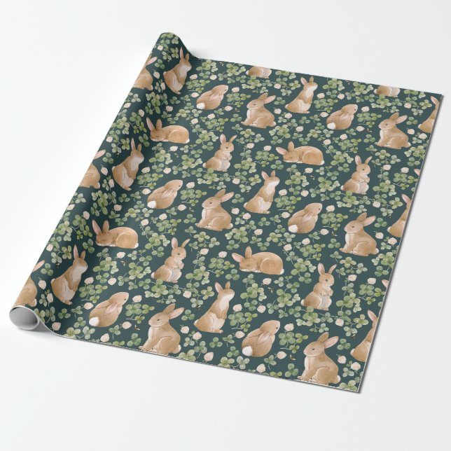 Niedliche Bunnies, Blume und Blätter Geschenkpapier (Ungerollt)