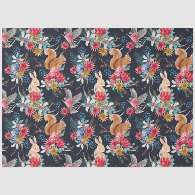 Niedliche Bunnies & Eichhörnchen Weihnachtszittel Seidenpapier (Vorderseite)