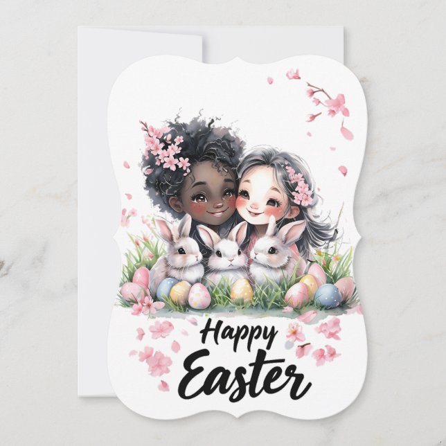 Niedliche Bunnies & Friendship Art Ostercard (Vorderseite)