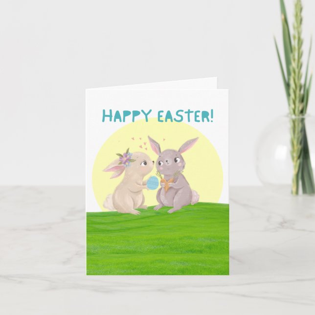 Niedliche Bunnies Happy Oaster Card Einladung (Vorderseite)