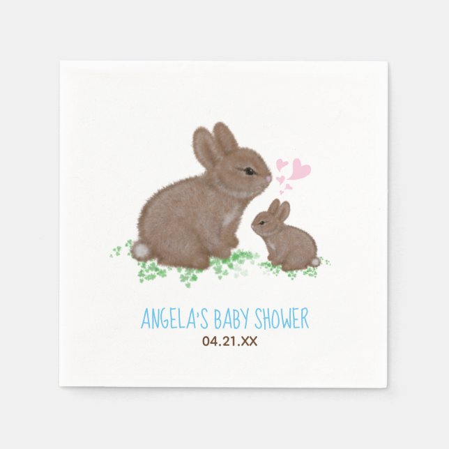 Niedliche Bunnies Herz Custom Boy Baby Dusche Serviette (Vorderseite)
