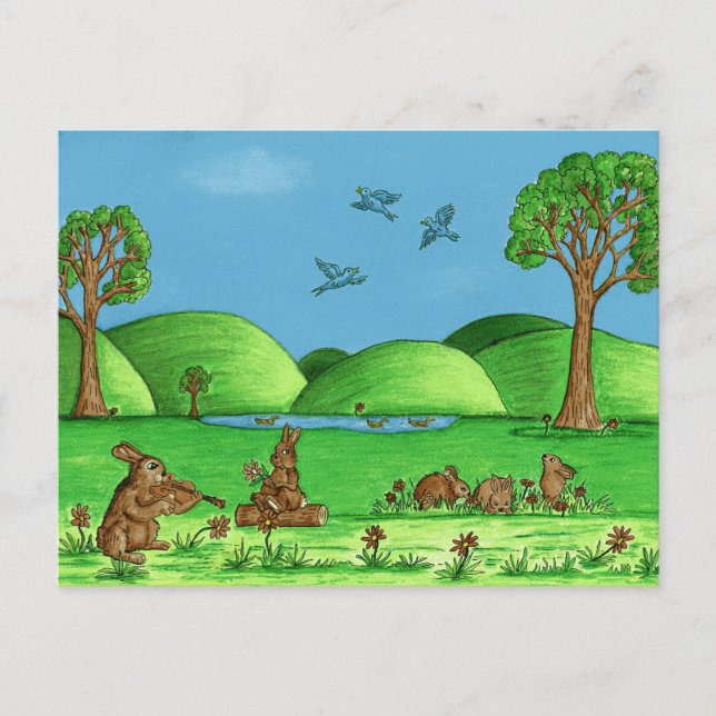 Niedliche Bunnies Illustriert Postkarte (Vorderseite)