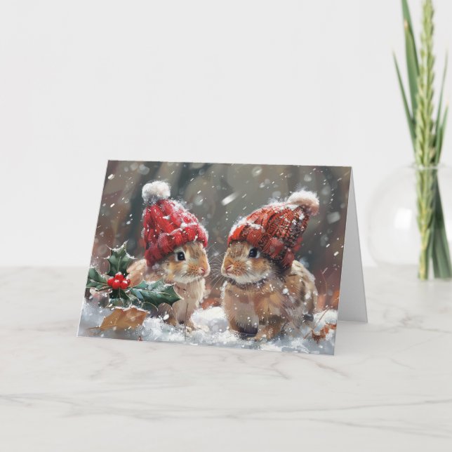 Niedliche Bunnies im Weihnachtskartentag Ankündigung (Vorderseite)