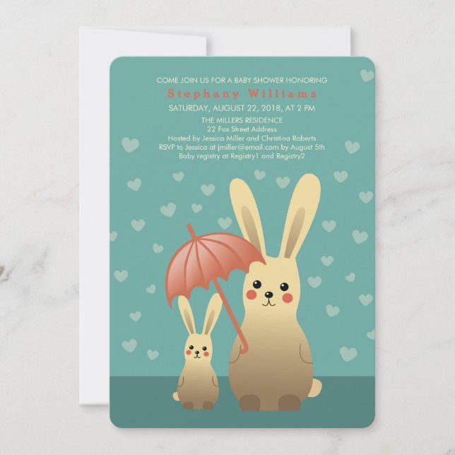 Niedliche Bunnies Mami mit Kinderdusche Einladung (Vorderseite)