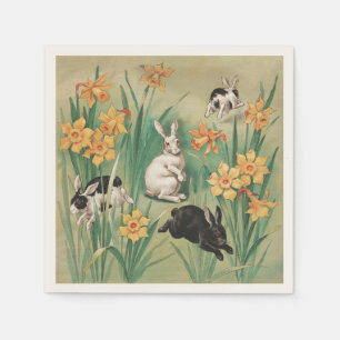 Niedliche Bunnies mit düsteren Blume Antikes Oster Serviette