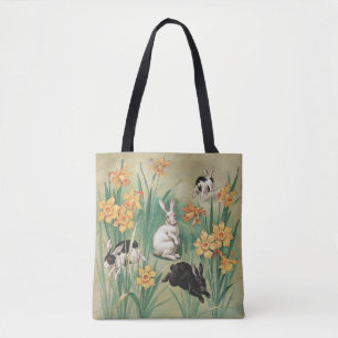Niedliche Bunnies mit düsteren Blume Antikes Oster Tasche