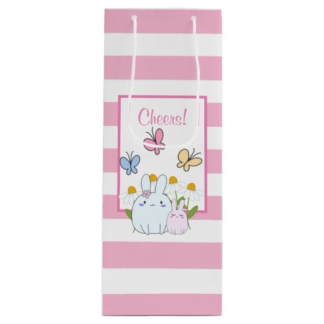 Niedliche Bunnies mit Frühlingsmessen und Schmette Geschenktüte Für Weinflaschen (Vorderseite)