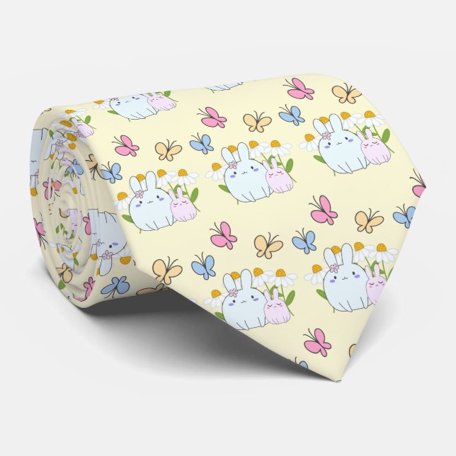 Niedliche Bunnies mit Frühlingsmessen und Schmette Krawatte (Gerollt)