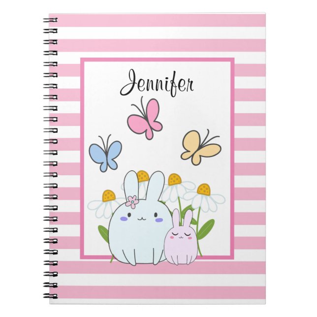 Niedliche Bunnies mit Frühlingsmessen und Schmette Notizblock (Vorderseite)