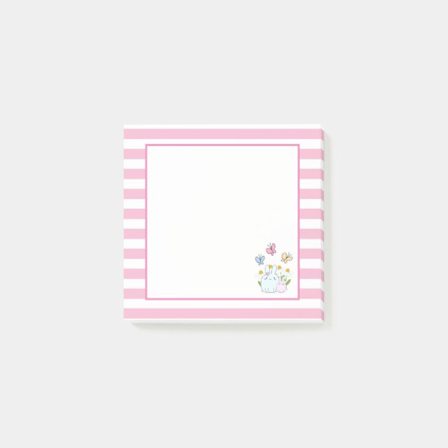 Niedliche Bunnies mit Frühlingsmessen und Schmette Post-it Klebezettel (Vorderseite)
