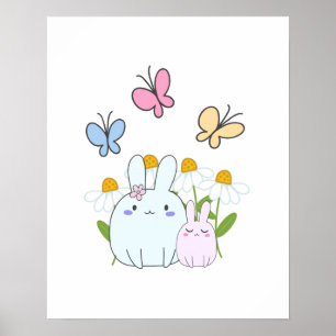 Niedliche Bunnies mit Frühlingsmessen und Schmette Poster