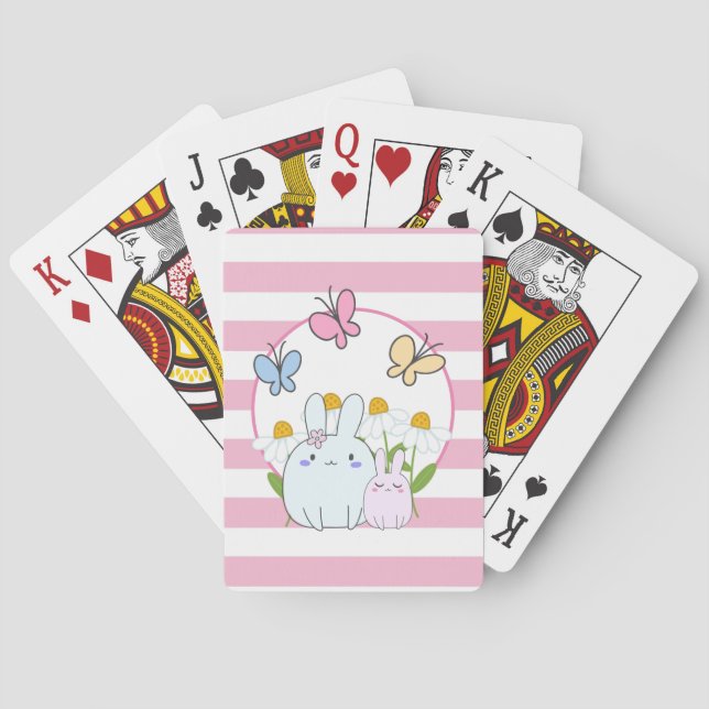 Niedliche Bunnies mit Frühlingsmessen und Schmette Spielkarten (Rückseite)