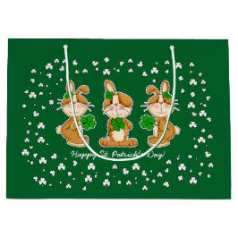 Niedliche Bunnies mit Kleeblättern St.Patrick's Da Große Geschenktüte