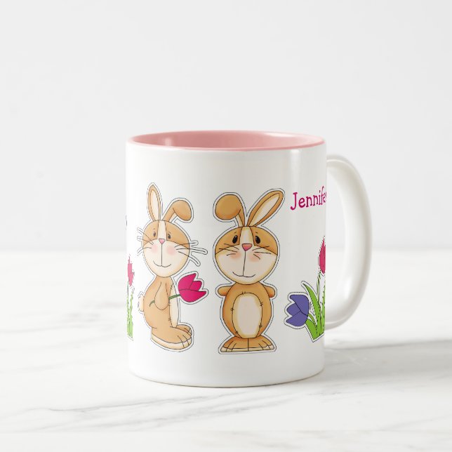 Niedliche Bunnies mit Tulips Ostergeschenk Tasse (VorderseiteRechts)