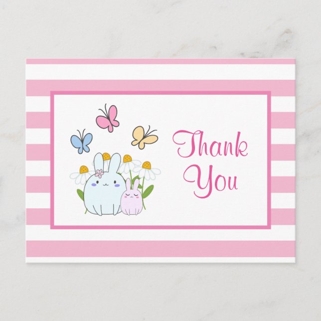 Niedliche Bunnies, Schmetterlinge und Blume Party  Postkarte (Vorderseite)