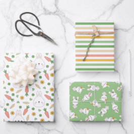 Niedliche Bunnies Streifen neutrale Babydusche Geschenkpapier Set