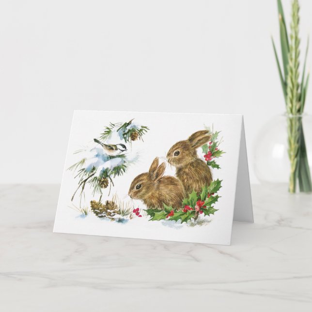 Niedliche Bunnies zu Weihnachten im Schnee (Vorderseite)