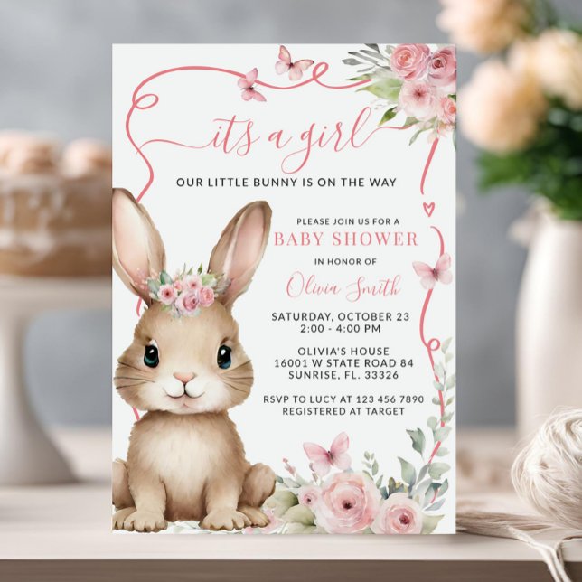 Niedliche Bunny Baby Shower Girl Einladung (Von Creator hochgeladen)