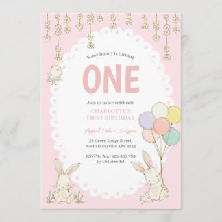 Niedliche Bunny Balloons Einladung zum Geburtstag