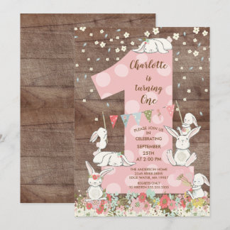 Niedliche Bunny Big One Girls Einladung zum Geburt