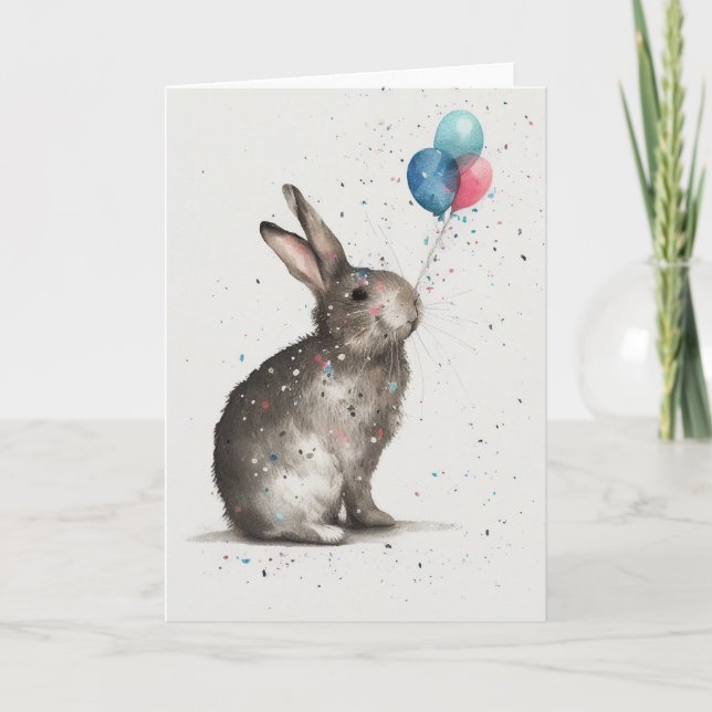 Niedliche Bunny Birthday Balloons Faltkarte Dankeskarte (Vorderseite)