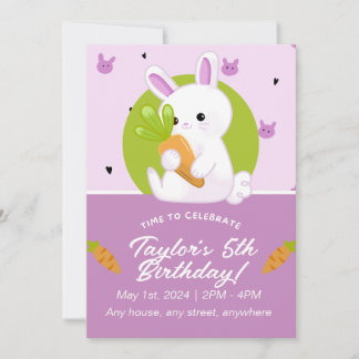 Niedliche Bunny Birthday Party Einladung. Bearbeit Einladung