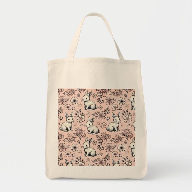 Niedliche Bunny & Cherry Blossom Tote Tasche (Vorne)