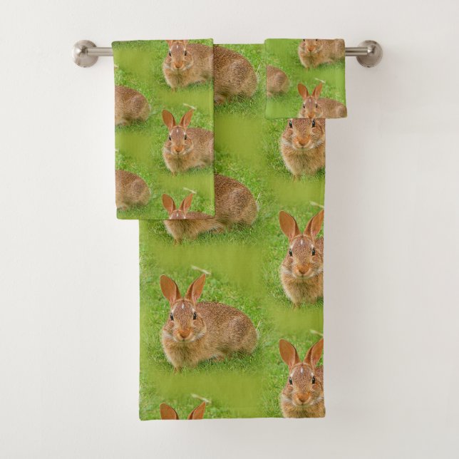 Niedliche Bunny Chewing Grüntöne auf der Golfmesse Badhandtuch Set (Insitu)