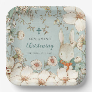 Niedliche Bunny Christening Taufen Name Powder Blu Pappteller