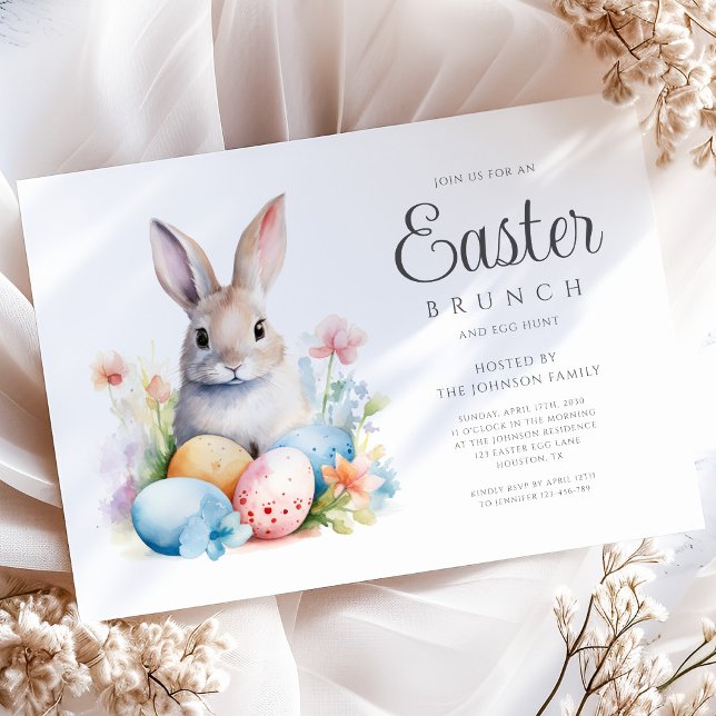 Niedliche Bunny Egg Hunt & Osterbrunch Einladung (Cute Bunny Egg Hunt & Easter Brunch Invitation)