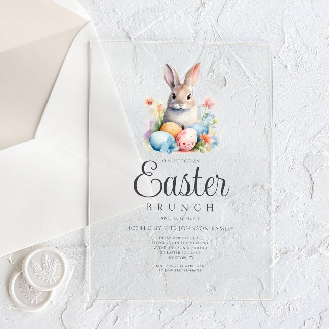 Niedliche Bunny Egg Jour und Osterbrunch Acryleinladungen (Cute Bunny Egg Hunt And Easter Brunch Acrylic Invitations)