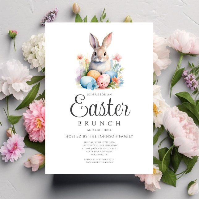 Niedliche Bunny Egg Jour und Osterbrunch Einladung (Cute Bunny Egg Hunt And Easter Brunch Invitation)