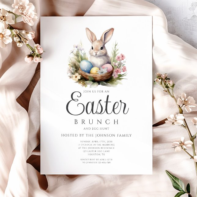 Niedliche Bunny Egg Jour und Osterbrunch Einladung (Cute Bunny Egg Hunt And Easter Brunch Invitation)