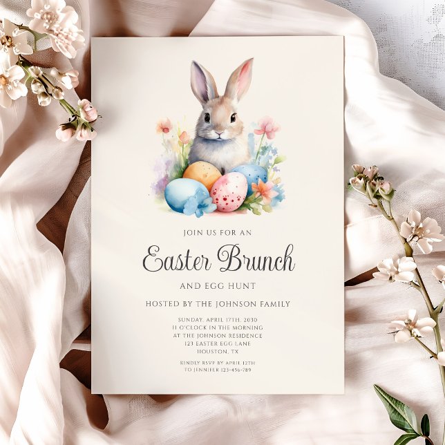 Niedliche Bunny Egg Jour und Osterbrunch Einladung (Cute Bunny Egg Hunt And Easter Brunch Invitation)