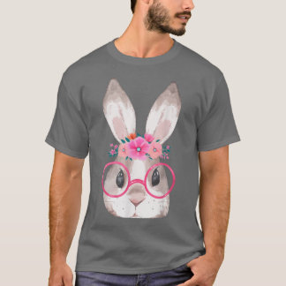 Niedliche Bunny Face Brillen und florales Headband T-Shirt